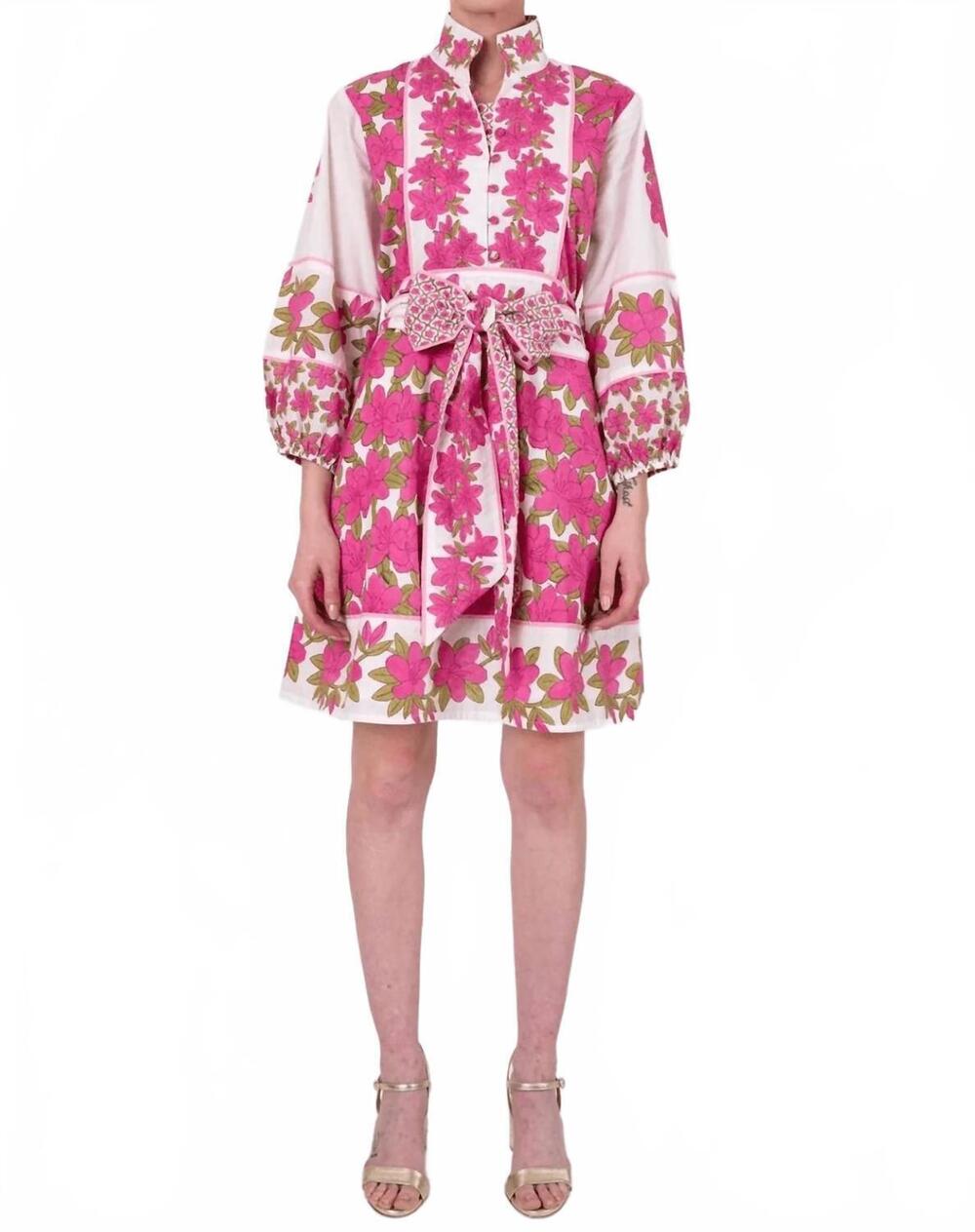 NEW SUE SARTOR flounce shorty dress in fuchsia azalea